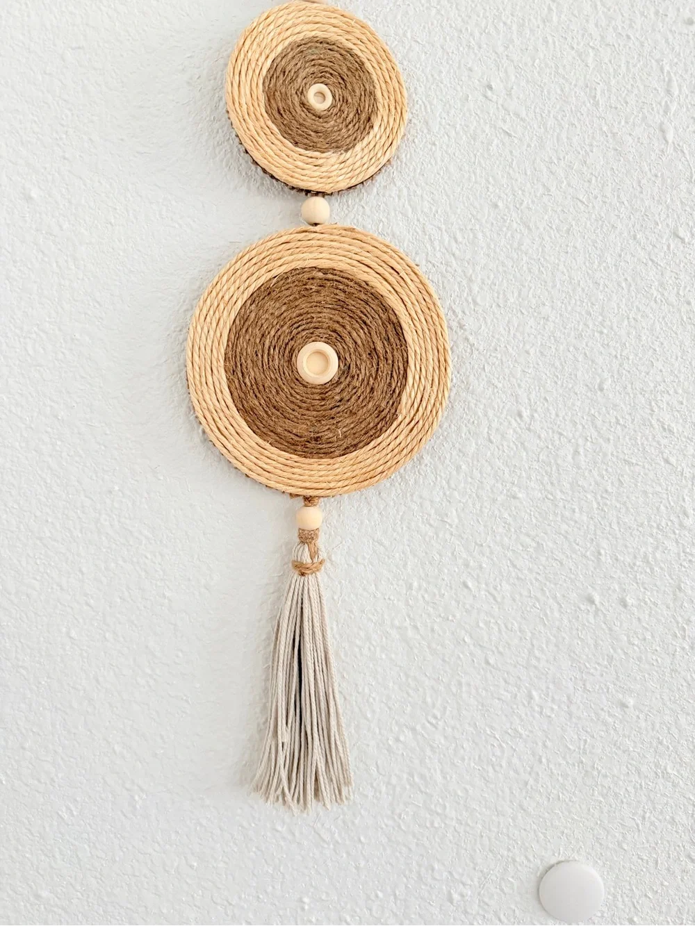 Natural Beige Crescent and Circle Wall Hanging - Boho Macrame Decor
